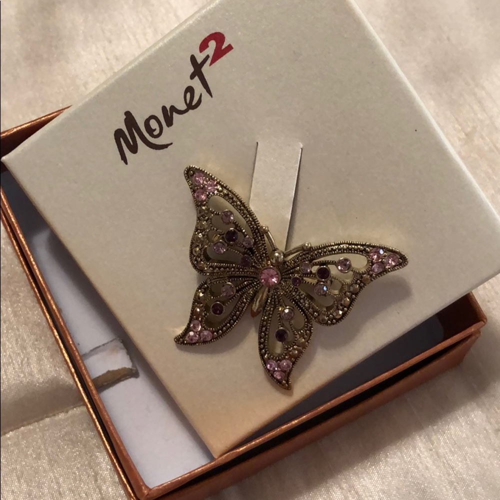 Beautiful Monet Pink Crystal Butterfly Pin
